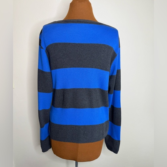Joan Vass Vintage Blue and Gray Striped Crewneck Sweater Long Sleeved Sz Large - Picture 2 of 7
